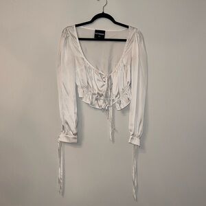 Kittenish Satin White Blouse